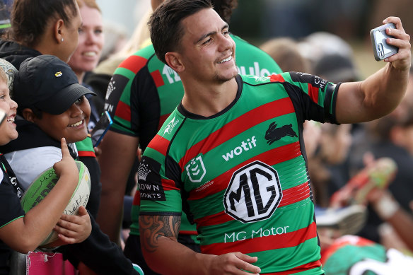 Why Souths fans should keep smiling: Kodi Nikorima with fans on the weekend