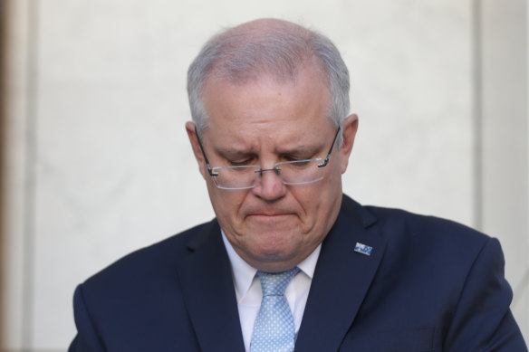 Prime Minister Scott Morrison addresses the media during a press conference at Parliament House in Canberra on Sunday.