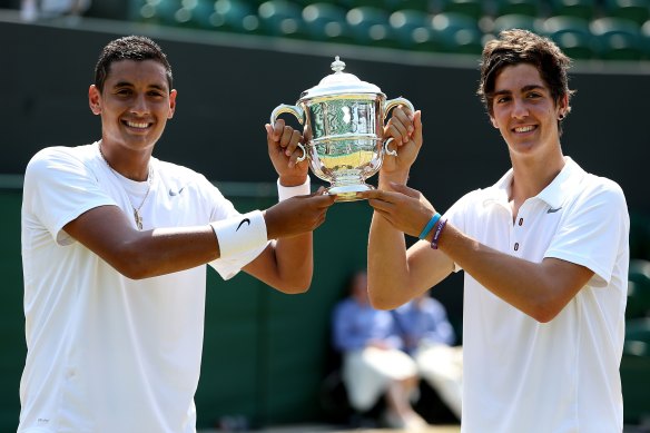 Kyrgios and Kokkinakis won the boys’ doubles at Wimbledon in 2013.
