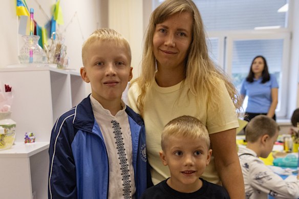 Svitlana Dvorchina with her sons Eilisai, 11, and Artem, 6.
