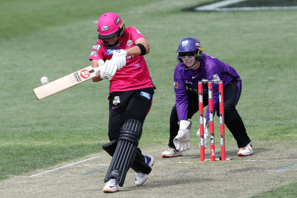 Shafali Verma flays a delivery to the leg side during her match-winning innings for the Sixers on Sunday.