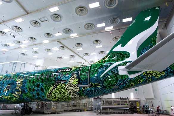 Qantas said it was the most complex livery Airbus had ever completed for this aircraft type and is made up of more than 20,000 dots.