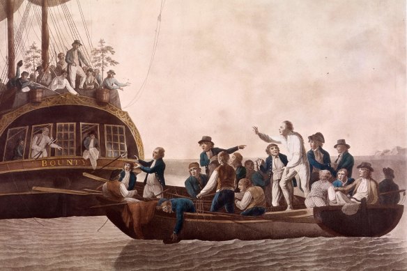 A 1790 painting of William Bligh being set adrift from the Bounty by Fletcher Christian and other mutineers.