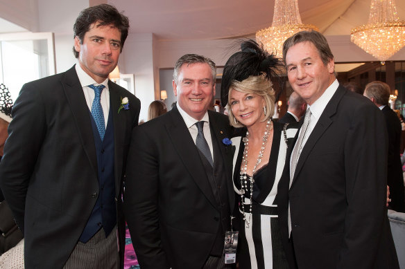 Jeff Browne (right), Eddie McGuire and Browne’s wife Rhonda Wyllie in 2015.