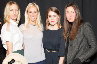 Katherine Keating, right, at the NONOO Fall 2014 Collection in New York with (left to right) Mickey Sumner, Misha Nonoo and Princess Eugenie of York. 