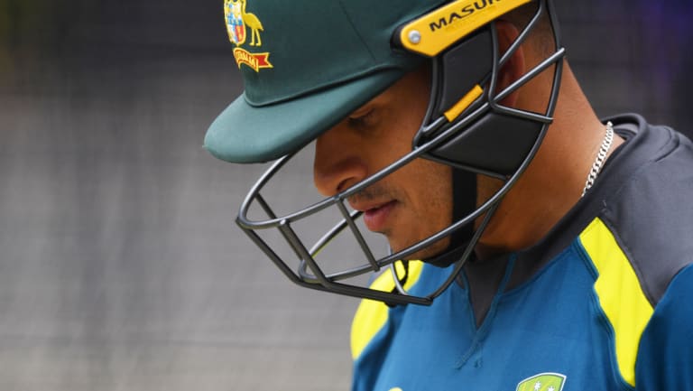 Ultimate pro: Usman Khawaja during a nets session at the Adelaide Oval. 