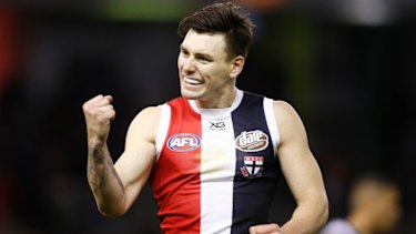 Josh Battle celebrates a goal.