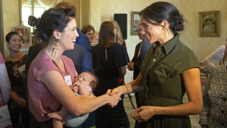 Meghan changed into a dress by US designer Brandon Maxwell for the afternoon reception at Admiralty House where she met singer Missy Higgins among others.