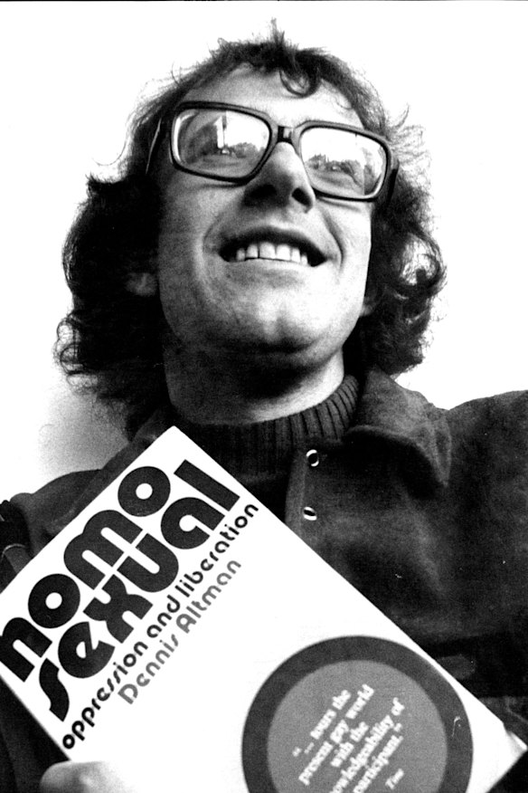 Altman in 1972 with his first book, <i>Homosexual: Oppression and Liberation</i>.