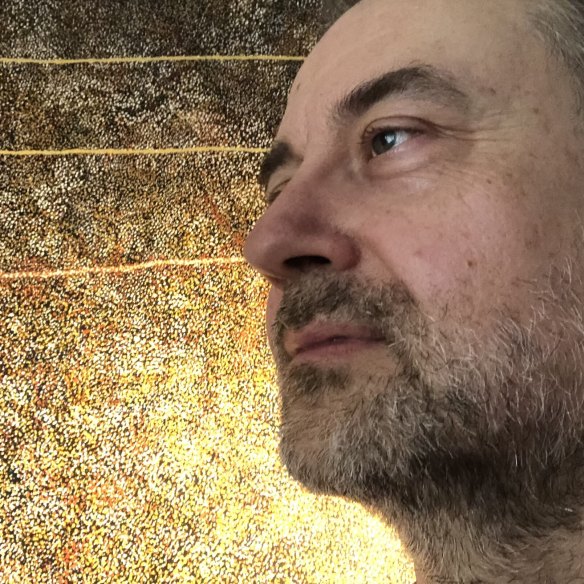 Composer Georges Lentz with Petyarre’s Untitled.