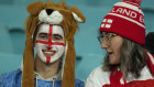 England supporters wait to cheer for their team at the Women’s World Cup semifinal match against Australia in Sydney.