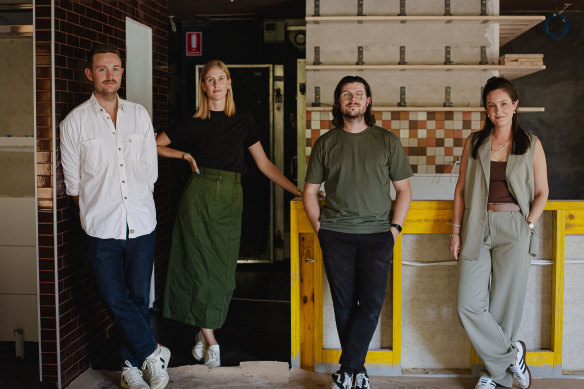 Fior is set to open in Gymea in April.
From left: former Arthur head chef Will Lawson, group operations manager Jessica Fricke, co-owner Tristan Rosier, and restaurant manager Jemma Finnigan.