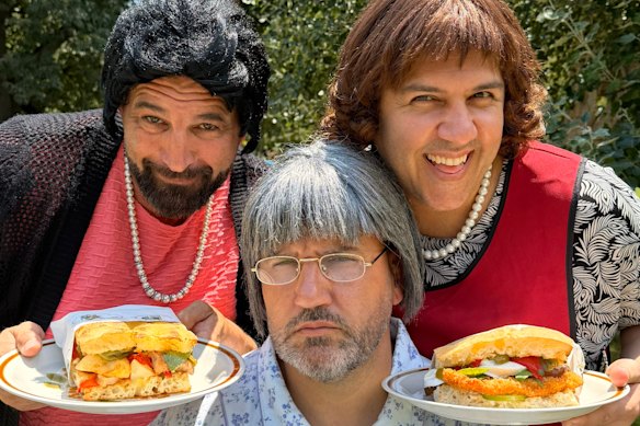 Sooshi Mango in costume with some early trials of Sangaweech’s items.