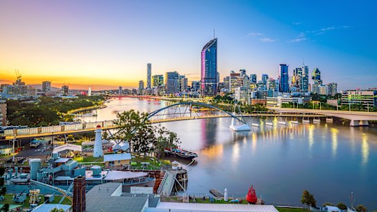 Brisbane’s skyline and river at twilight