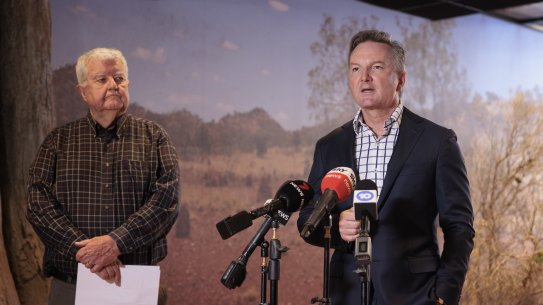 Climate Change and Energy Minister Chris Bowen and Ian Chubb announcing the release of a report into Australia’s carbon credits.