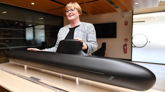 Defence Minister Linda Reynolds during a visit to Naval Group in Adelaide last year. Tensions between Australia and the company have been building in recent weeks over the $90 billion submarine project.