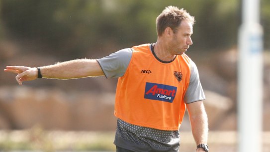 Essendon assistant coach Ben Rutten is seen during an Essendon Bombers training session at the Hangar in Tullamarine, Melbourne, Tuesday, March 26, 2019.  (AAP Image/Daniel Pockett) NO ARCHIVING Essendon assistant coach Ben Rutten is seen during an Essendon Bombers training session at the Hangar in Tullamarine, Melbourne, Tuesday, March 26, 2019. (AAP Image/Daniel Pockett) NO ARCHIVING