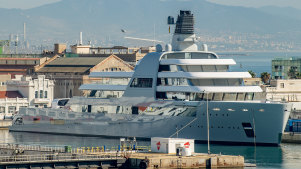 Russian billionaire Roman Abramovich super yacht Solaris has is moored at Barcelona.