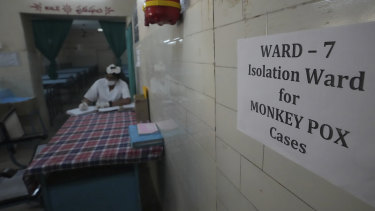 A medic works at a monkeypox ward set up at a government hospital in Hyderabad, India.