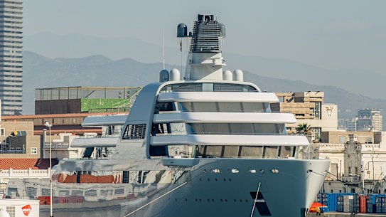 Roman Abramovich’s Super Yacht Solaris is seen moored at Barcelona Port in Barcelona, Spain. 