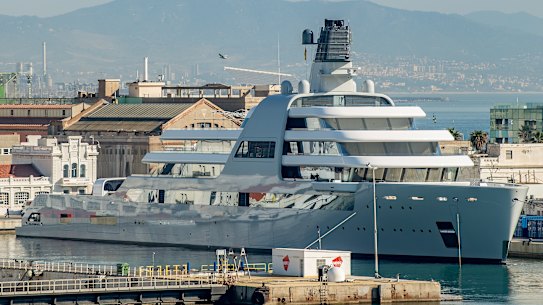 Russian billionaire Roman Abramovich super yacht Solaris has is moored at Barcelona.