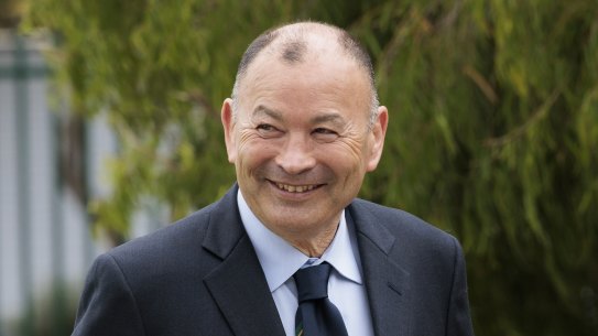 Eddie Jones appeared at Matraville Sports High School on Tuesday.