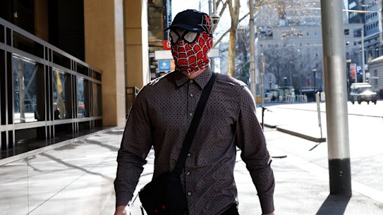 Jack Gibson-Burrell, accused of damaging landmarks across Melbourne, left the courthouse dressed as Spider-Man for his hearing on Thursday.
