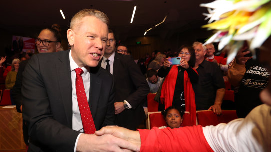 NZ Prime Minister Chris Hipkins greets supporters at the launch of Labour’s election campaign on Saturday.