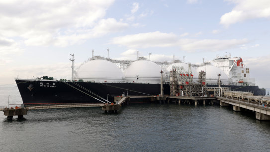 An LNG tanker berthed in Futtsu, Japan.