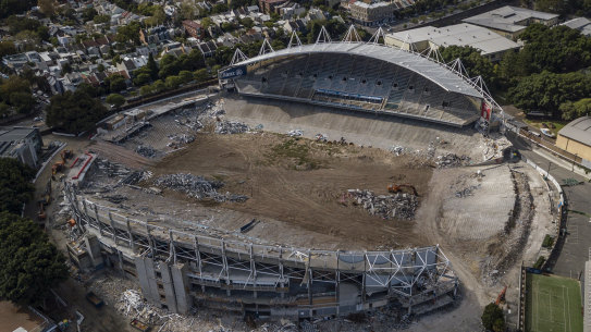 The demolition of Allianz Stadium continues at Moore Park on 27 April, 2019. 