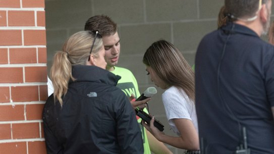 A child is breath tested at the Lost City music festival at the Sydney Showgrounds.