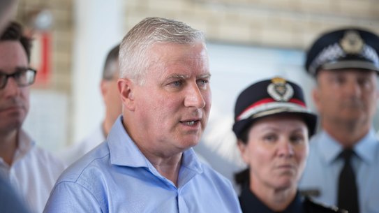 Deputy Prime Minister Michael McCormack at the Queensland Fire and Emergency Services Deployment Centre in Warana, Queensland.