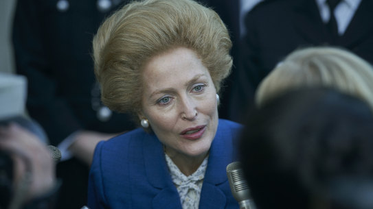 Gillian Anderson as Margaret Thatcher in The Crown: ''She narrowed in on that hairstyle very early in her political life and God only knows why she chose it.''