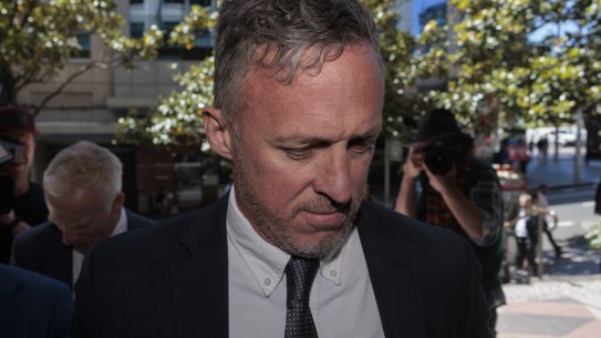 Titus Day arrives at the Downing Centre on Thursday.