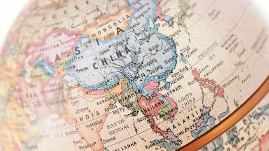 Globe map with focus on China