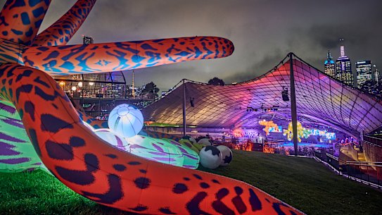 Inflatable monsters wait for human company at The Wilds, part of Rising festival.
