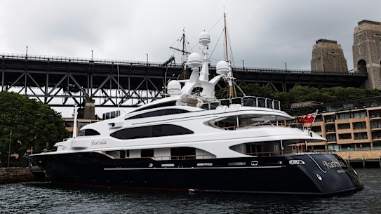 Clive Palmer’s $40million superyacht ‘Australia’ moored at Campell’s Cove..