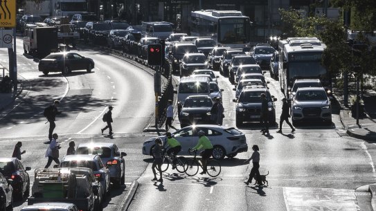 Peak hour traffic on Military Road, the seventh busiest road corridor in the state with about 69,500 vehicles and 34,000 bus passengers every day.