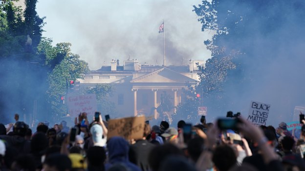 Protests near the White House in Washington, on Monday, June 1.