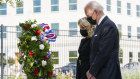 President Joe Biden and first lady Jill Biden at a wreath-laying ceremony at the Pentagon to commemorate the September 11 attacks.