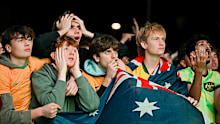 Socceroos fans at Tumbalong Park during the penalty shootout loss to Egypt.