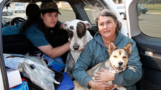 Sharon Ashby, son Nicholas and their two dogs Dexter and Cinnamon were evacuated from their home in Old Bar Road.