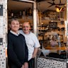 Mario Maccarone and Mario de Pasquale outside Marios, which they opened on April 28, 1986.