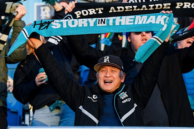 Never Tear Us Apart has become a pre-match anthem at Port Adelaide matches.