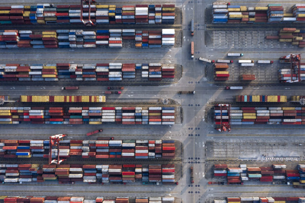 Cranes and containers at Yangshan Deepwater port in Shanghai in August.