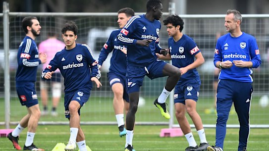 Grant Brebner oversees Victory training on Tuesday.