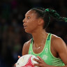 PERTH, AUSTRALIA - MAY 08: Stacey Francis-Bayman of the Fever looks to pass the ball during the round eight Super Netball match between West Coast Fever and Collingwood Magpies at RAC Arena, on May 08, 2022, in Perth, Australia. (Photo by Paul Kane/Getty Images)