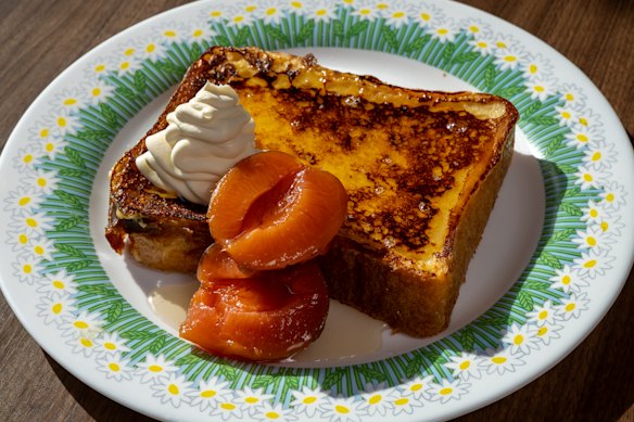 Pain perdu with amaro syrup, plums and creme fraiche.