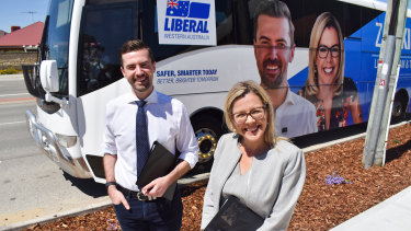 WA opposition leader Zak Kirkup and deputy leader Libby Mettam with their 2021 campaign bus.