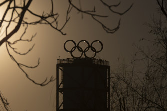 The Olympic rings at Shougang Park in western Beijing’s Shijingshan District.